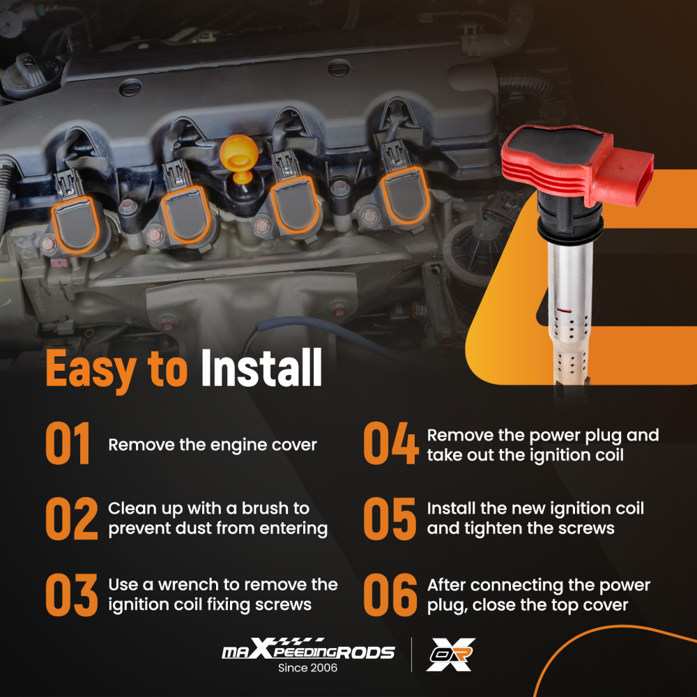 4x compatible for AUDI R8 Red Coil Packs Set 2.0TFSI/2.0TSI A3/Compatible for GOLF 5/LEON 06E905115E