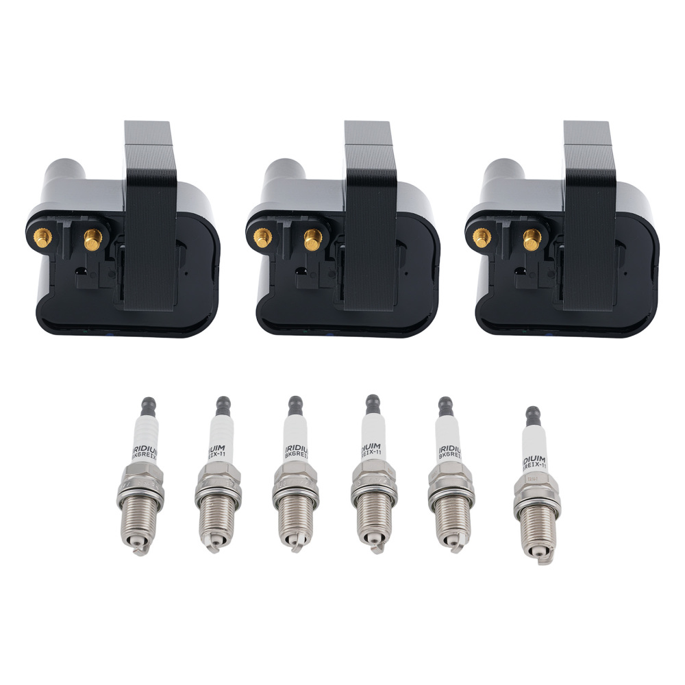 3x Ignition Coil + 6x Spark Plugs Set compatible for Mitsubishi 3000GT 3.0L V6 1991-1996