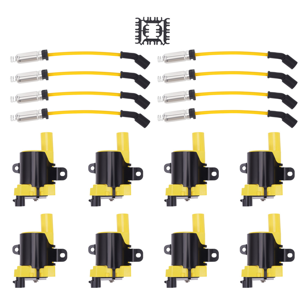 8 Round Ignition Coils Set Spark Plug Wires compatible for Chevy Silverado 1500 2500 compatible for GMC