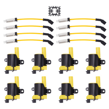 8 Round Ignition Coils Set Spark Plug Wires compatible for Chevy Silverado 1500 2500 compatible for GMC