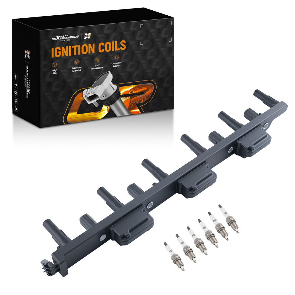 1x Ignition Coil + 6x Spark Plug for 2000-2001 compatible for Jeep Cherokee XJ 4.0L L6 UF296