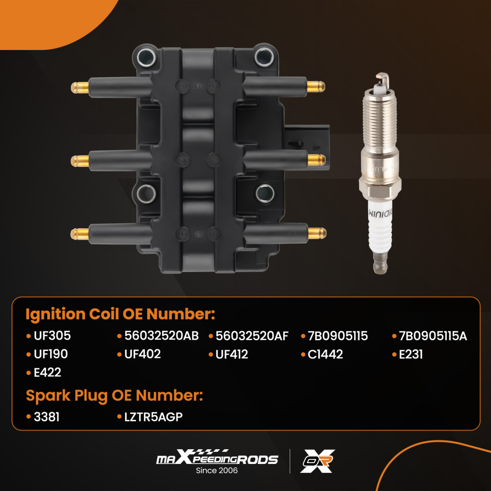 1pcs Ignition Coil + 6pcs Spark Plugs compatible for Chrysler Town compatible for Dodge Pacifica Voyager