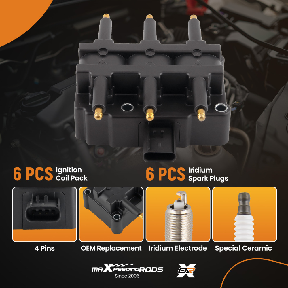 1pcs Ignition Coil + 6pcs Spark Plugs compatible for Chrysler Town compatible for Dodge Pacifica Voyager