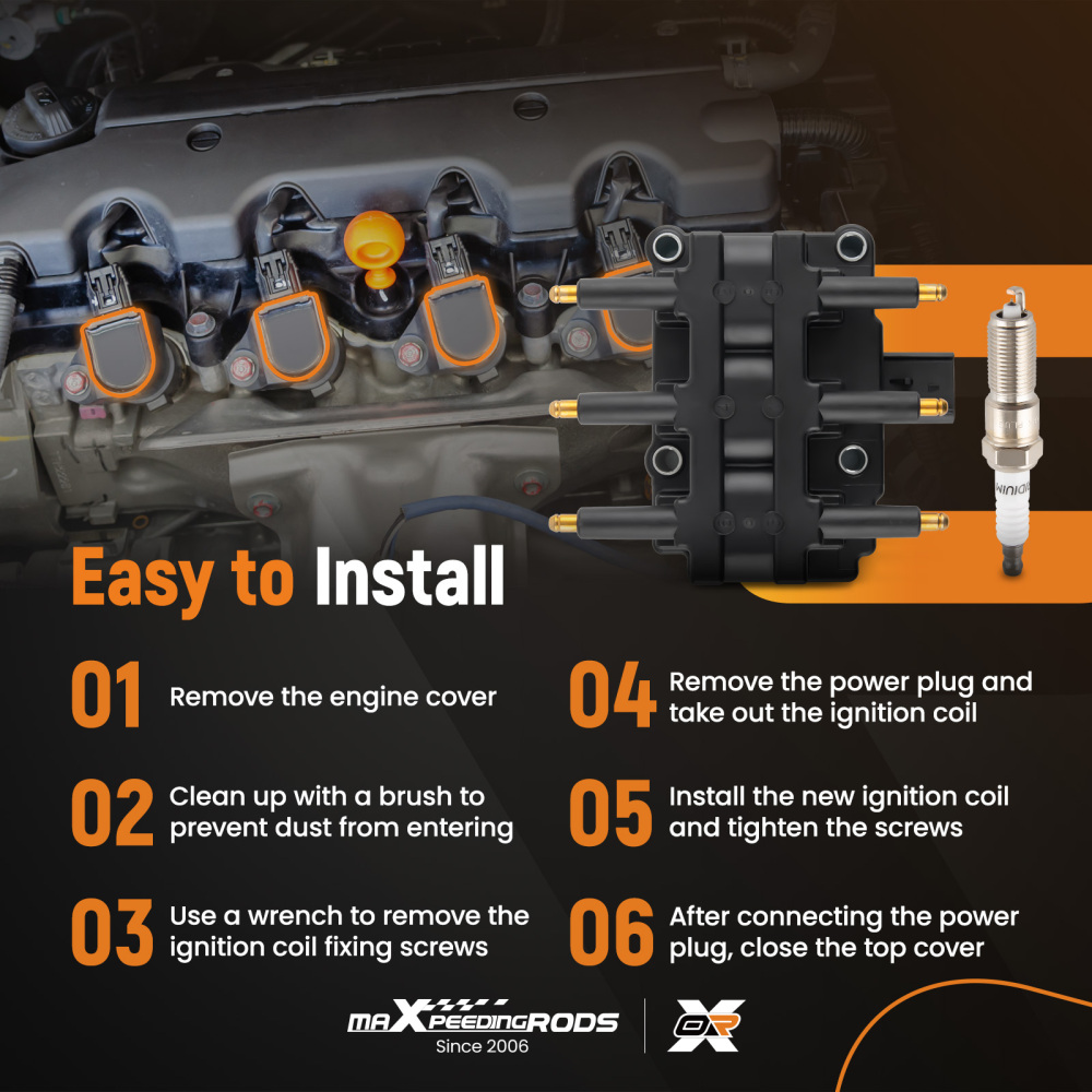 1pcs Ignition Coil + 6pcs Spark Plugs compatible for Chrysler Town compatible for Dodge Pacifica Voyager