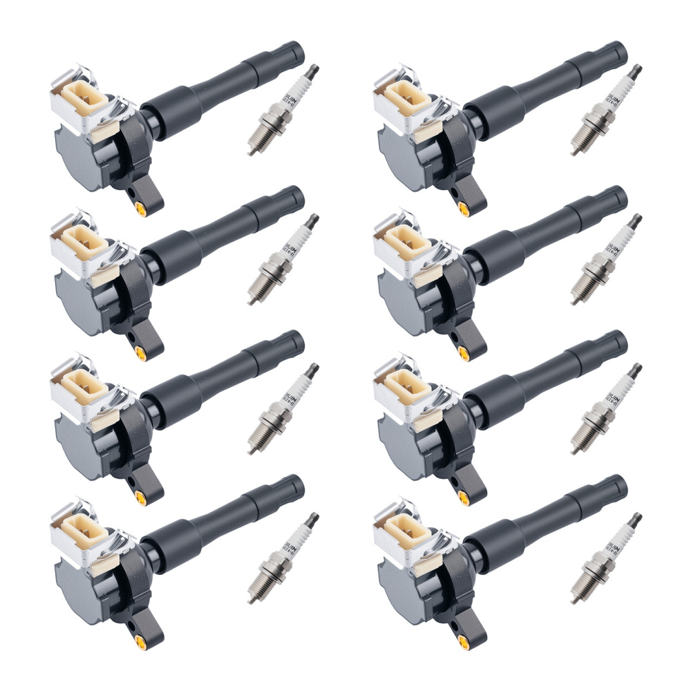 8x Ignition Coil + Spark Plug compatible for BMW 540i E39 740i E38 X5 E53 4.4L 1996-2003