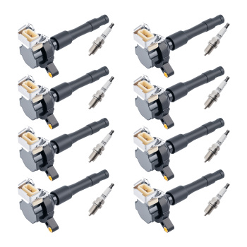 8x Ignition Coil + Spark Plug compatible for BMW 540i E39 740i E38 X5 E53 4.4L 1996-2003
