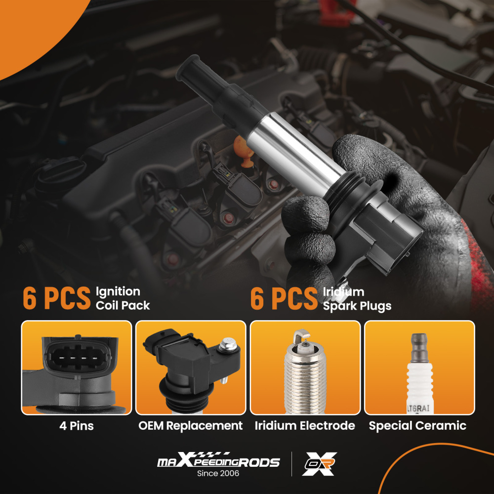 6 Ignition Coil + Spark Plugs compatible for Cadillac Chevrolet Traverse compatible for GMC Cadillac UF375