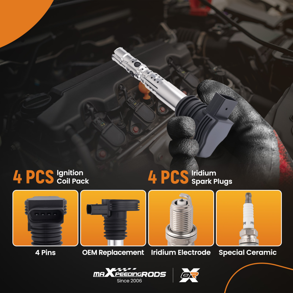 4pcs Ignition Coil + Spark Plugs compatible for Audi A4 TT 1.8L A6 2.7L 01-06 06B905115D