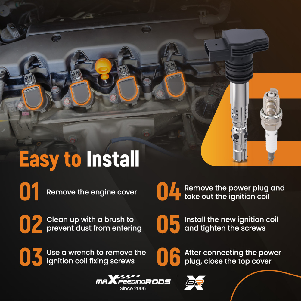 4pcs Ignition Coil + Spark Plugs compatible for Audi A4 TT 1.8L A6 2.7L 01-06 06B905115D