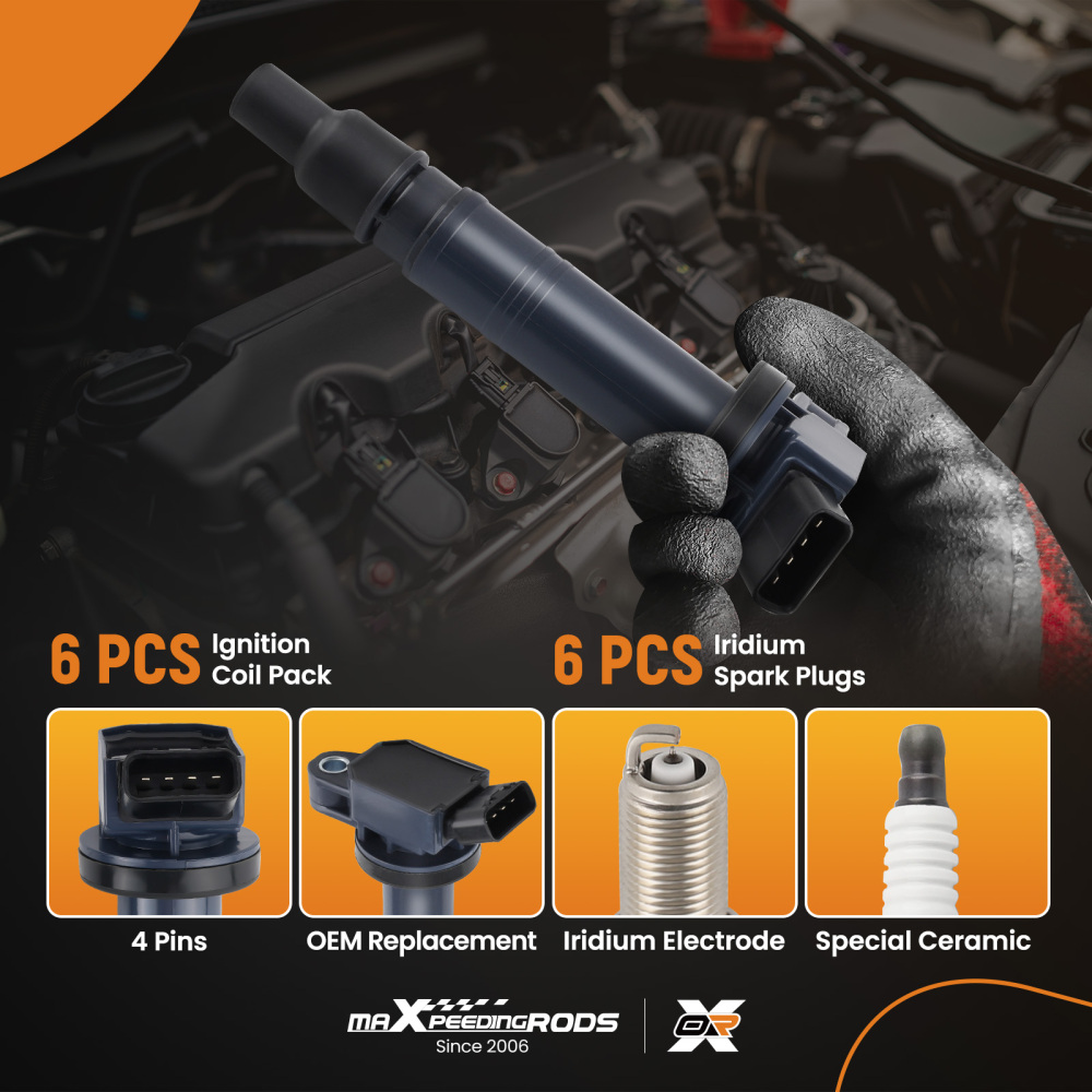 Pack of 6Ignition Coil + Spark Plugs compatible for Toyota 4Runner 2010/03-09 compatible for Tacoma 2016