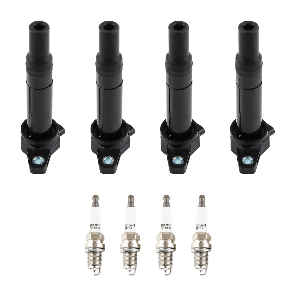 4 Ignition CoilsSpark Plugs compatible for Dodge Attitude compatible for Hyundai Accent compatible for Kia Rio UF499