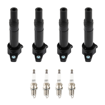 4 Ignition CoilsSpark Plugs compatible for Dodge Attitude compatible for Hyundai Accent compatible for Kia Rio UF499