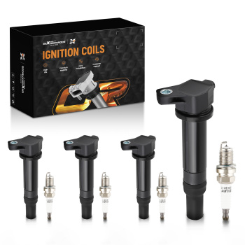 4 Ignition CoilsSpark Plugs compatible for Dodge Attitude compatible for Hyundai Accent compatible for Kia Rio UF499