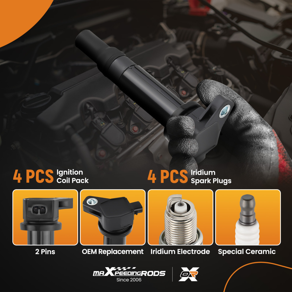 4 Ignition CoilsSpark Plugs compatible for Dodge Attitude compatible for Hyundai Accent compatible for Kia Rio UF499