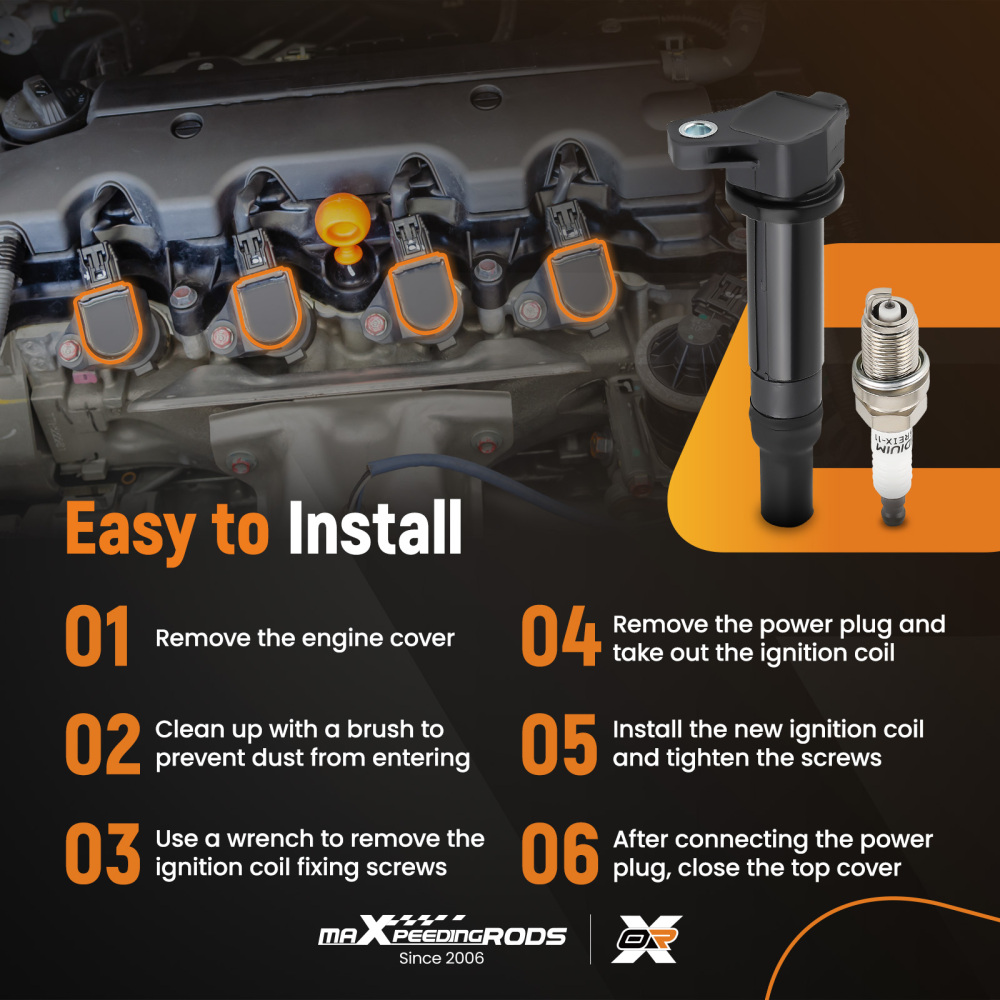 4 Ignition CoilsSpark Plugs compatible for Dodge Attitude compatible for Hyundai Accent compatible for Kia Rio UF499