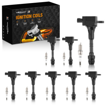 Pack of 8 Ignition Coil + Spark Plugs compatible for Infiniti QX5 compatible for Nissan Armada Pathfinder