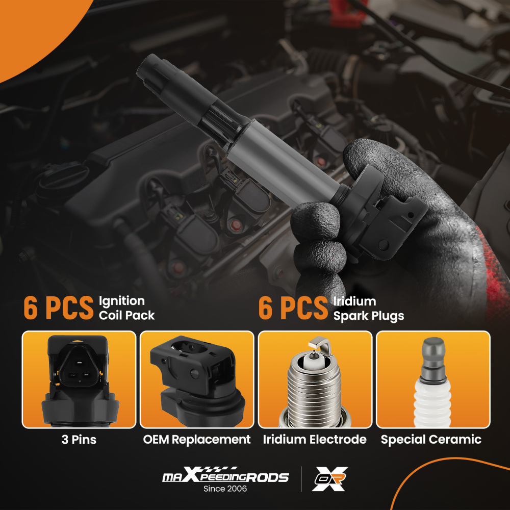 6 Ignition Coils + Spark Plugs compatible for BMW 320i 325Ci 325i 325xi 330Ci UF522 7092