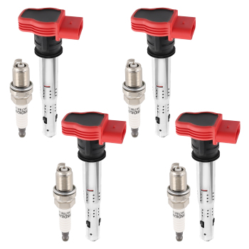 4 Ignition Coils + Spark Plugs compatible for Audi A3 A5 TT compatible for Volkswagen Beetle CC Eos UF529