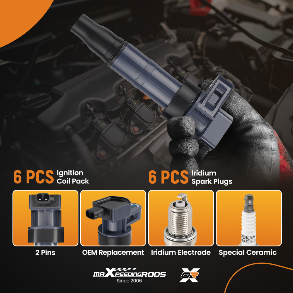 Set of 6 Ignition + Spark Plug compatible for Kia Hyundai Sonata Azera Entourage UF546 7090