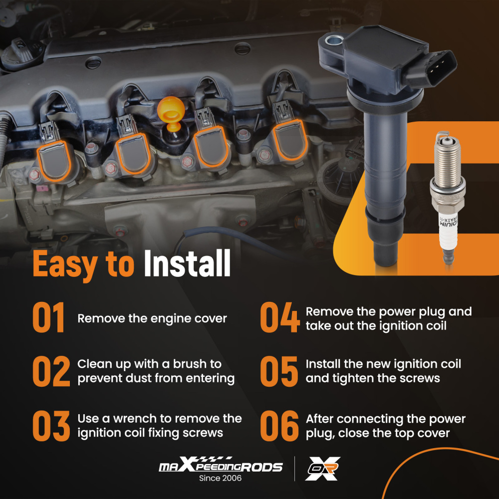 Set of 6 Ignition + Spark Plug compatible for Kia Hyundai Sonata Azera Entourage UF546 7090