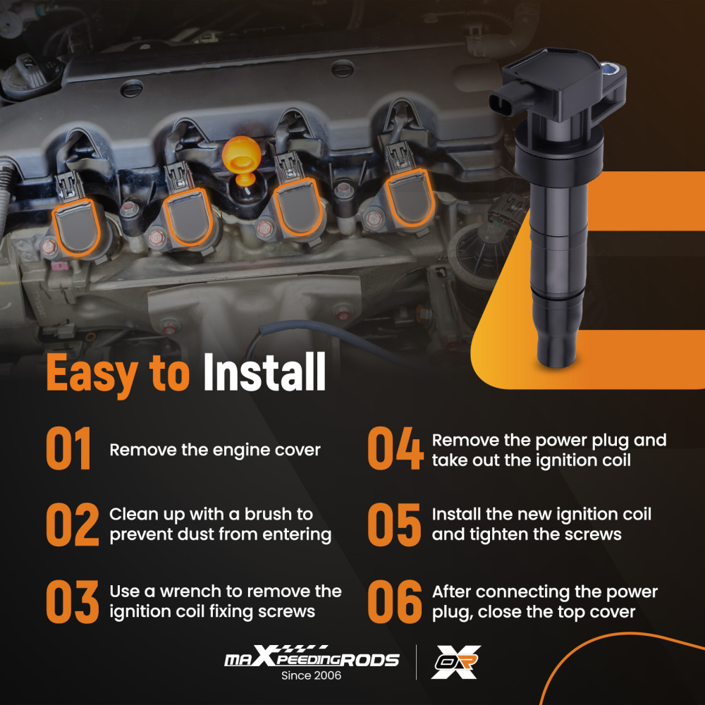 6x Ignition Coil Pack compatible for Hyundai Entourage compatible for Genesis 3.8L 2006-2014 52-1842 Black