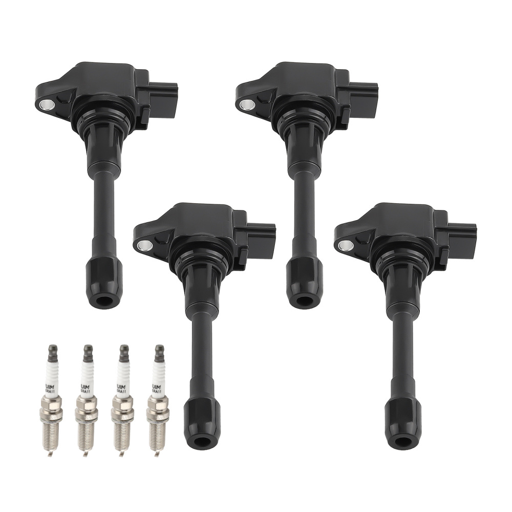 Pack of 4 Ignition Coil + Spark Plugs compatible for Nissan Altima Cube March NP300 Rogue