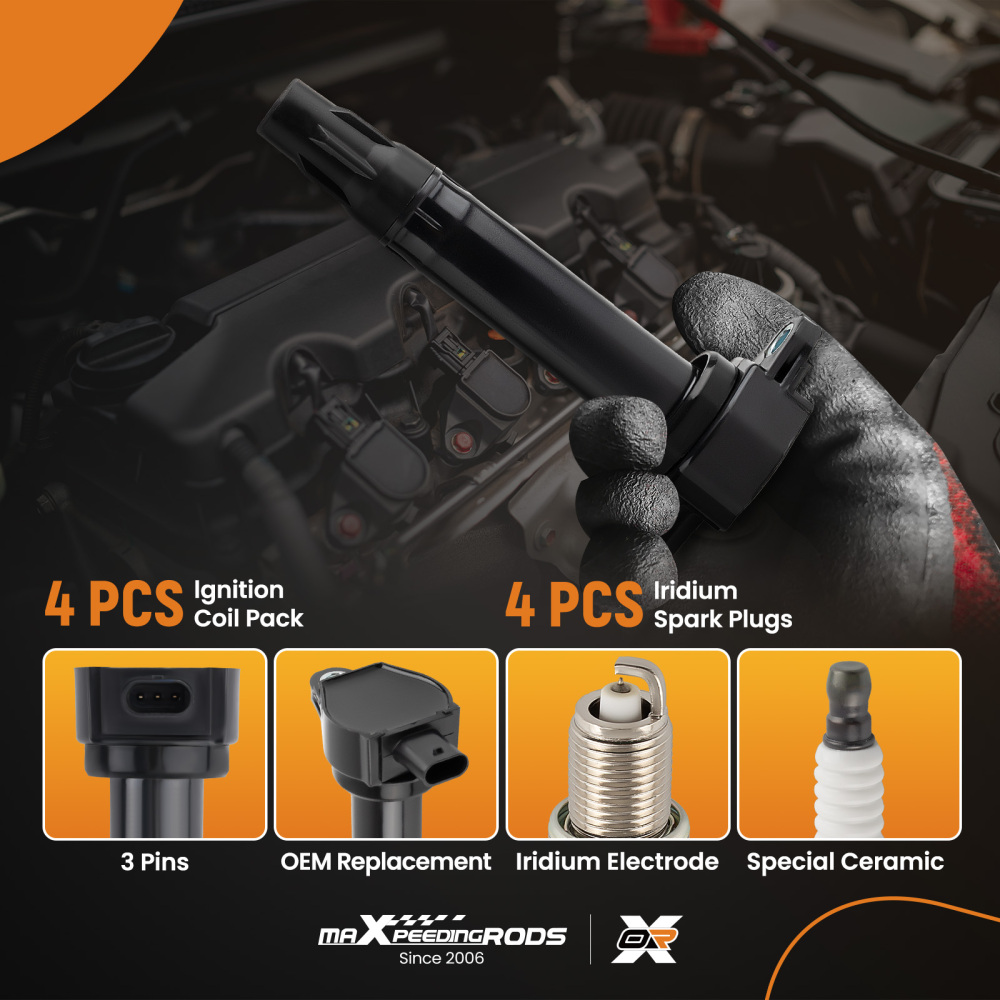 4X Ignition Coil4X Spark Plugs compatible for Dodge Caliber L4 2.4L 2007-2012 UF557 2271