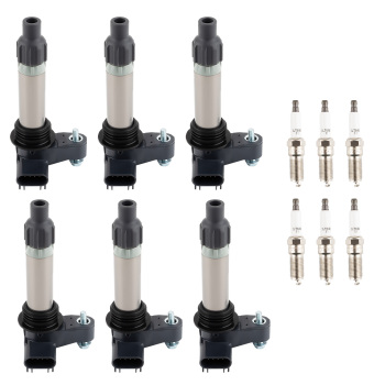 6 Ignition Coil + Spark Plugs compatible for Buick Cadillac Chevy GMC V6 UF569 C1555 5C1612
