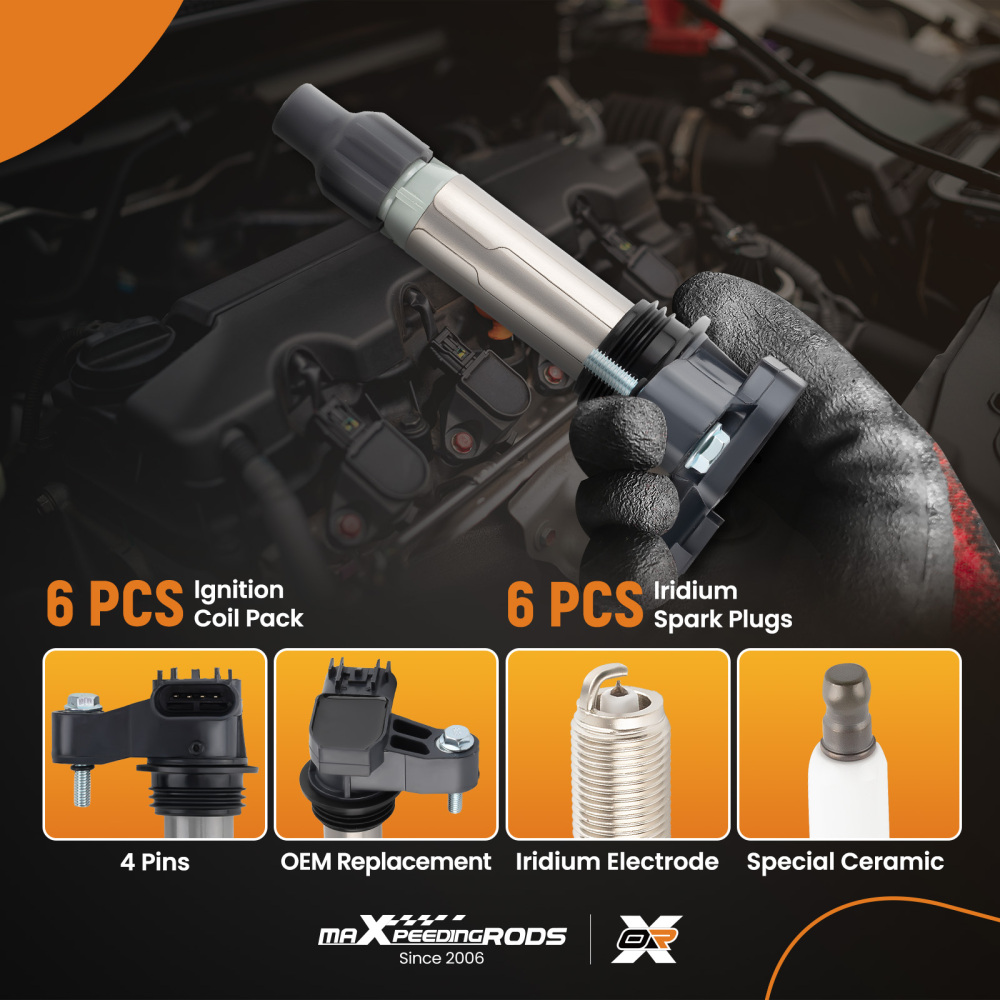 6 Ignition Coil + Spark Plugs compatible for Buick Cadillac Chevy GMC V6 UF569 C1555 5C1612