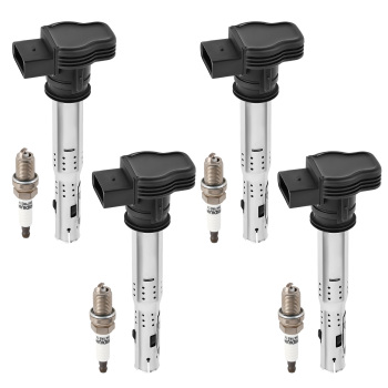 4 Ignition Coils + Spark Plugs compatible for Audi VW Beetle CC Eos compatible for Golf GTI Jetta UF575