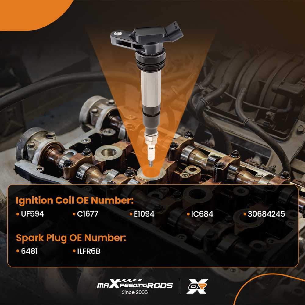 6 Ignition Coils + Spark Plugs compatible for Land Rover LR2 compatible for Volvo S80 XC60 XC70 UF594 6481