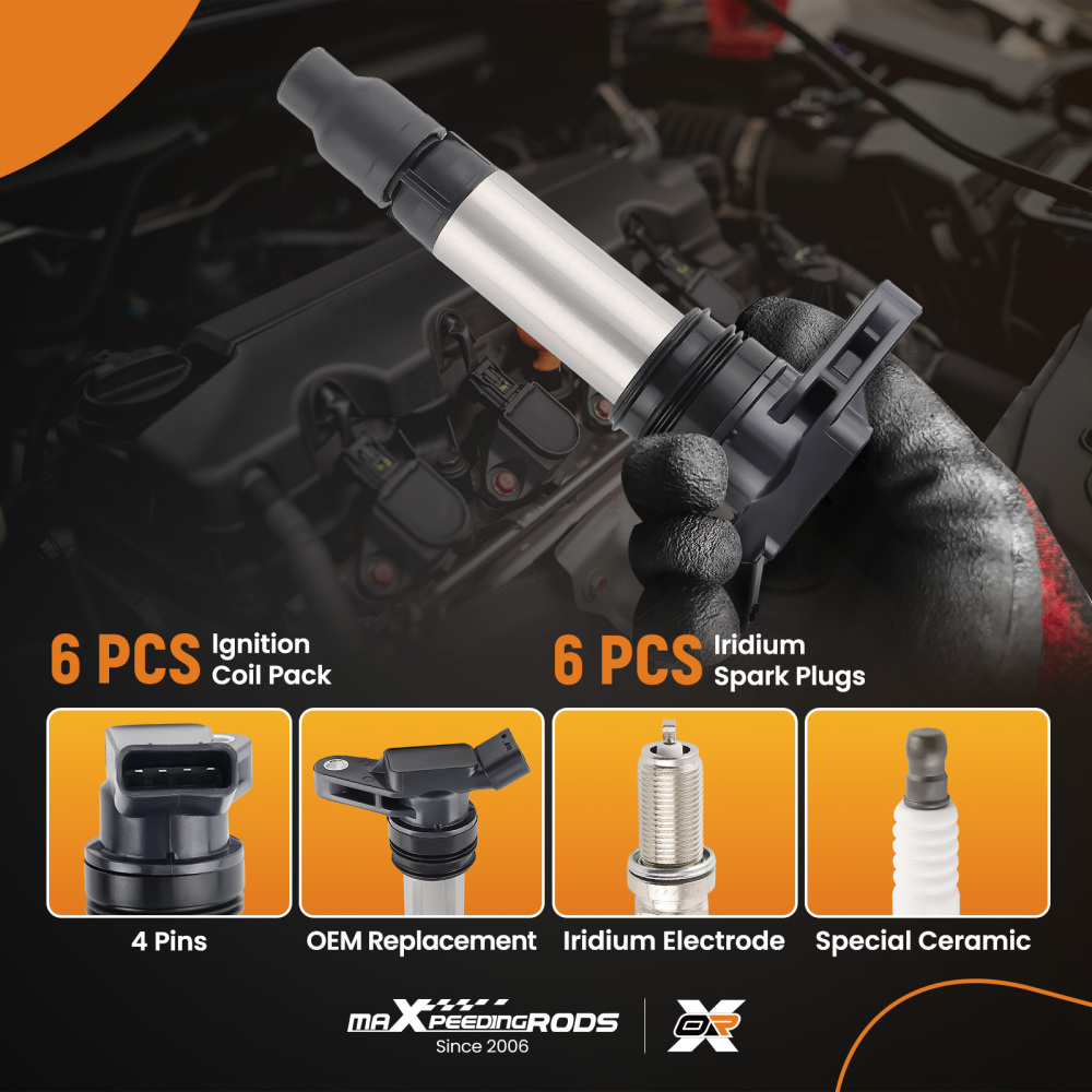 6 Ignition Coils + Spark Plugs compatible for Land Rover LR2 compatible for Volvo S80 XC60 XC70 UF594 6481
