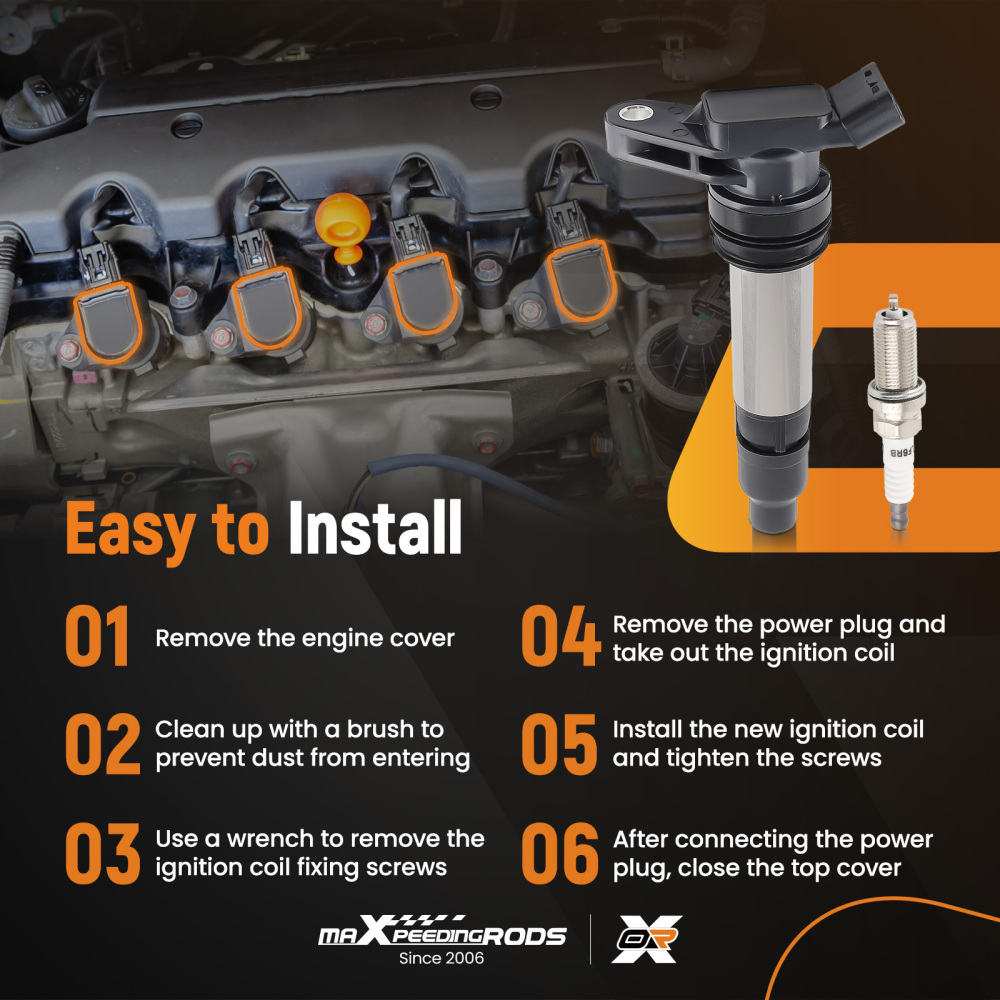 6 Ignition Coils + Spark Plugs compatible for Land Rover LR2 compatible for Volvo S80 XC60 XC70 UF594 6481