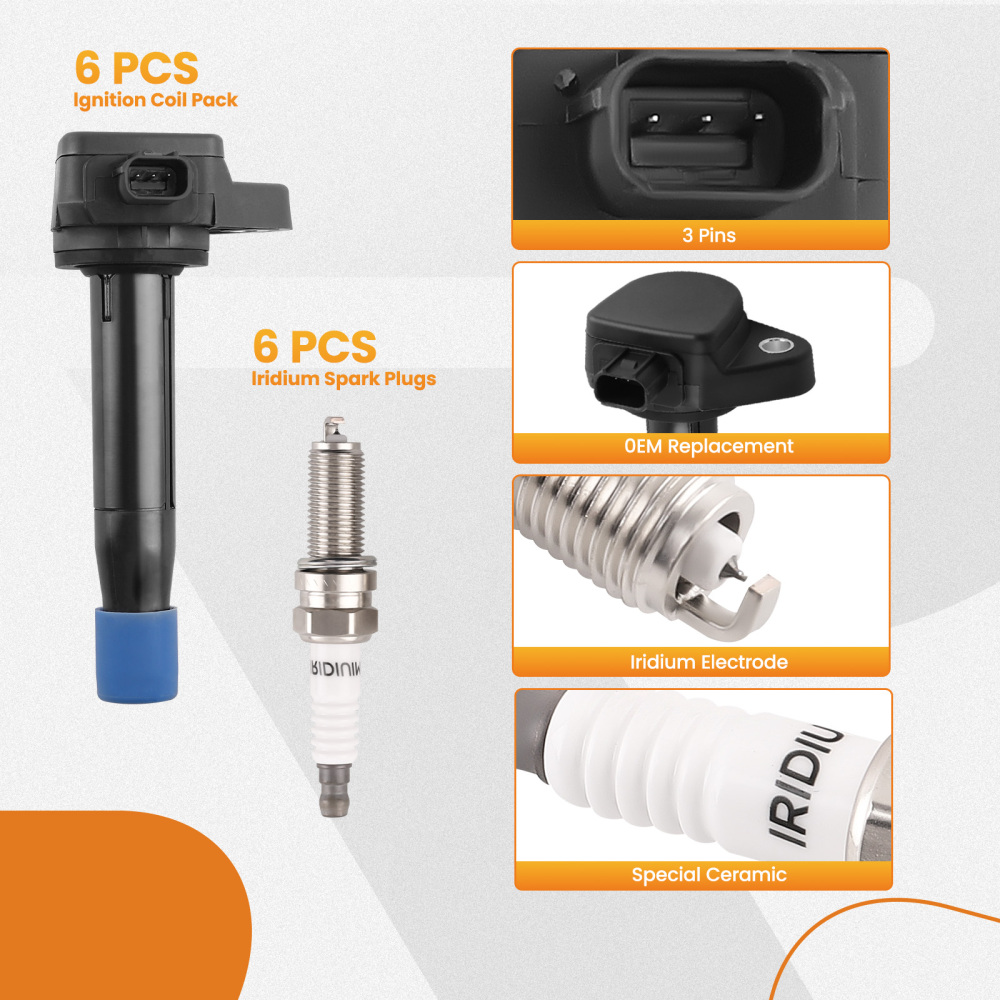 Ignition Coil Pack w/ Spark Plug compatible for Acura RL TL 2009-2014 3.5L 3.7L V6 UF603