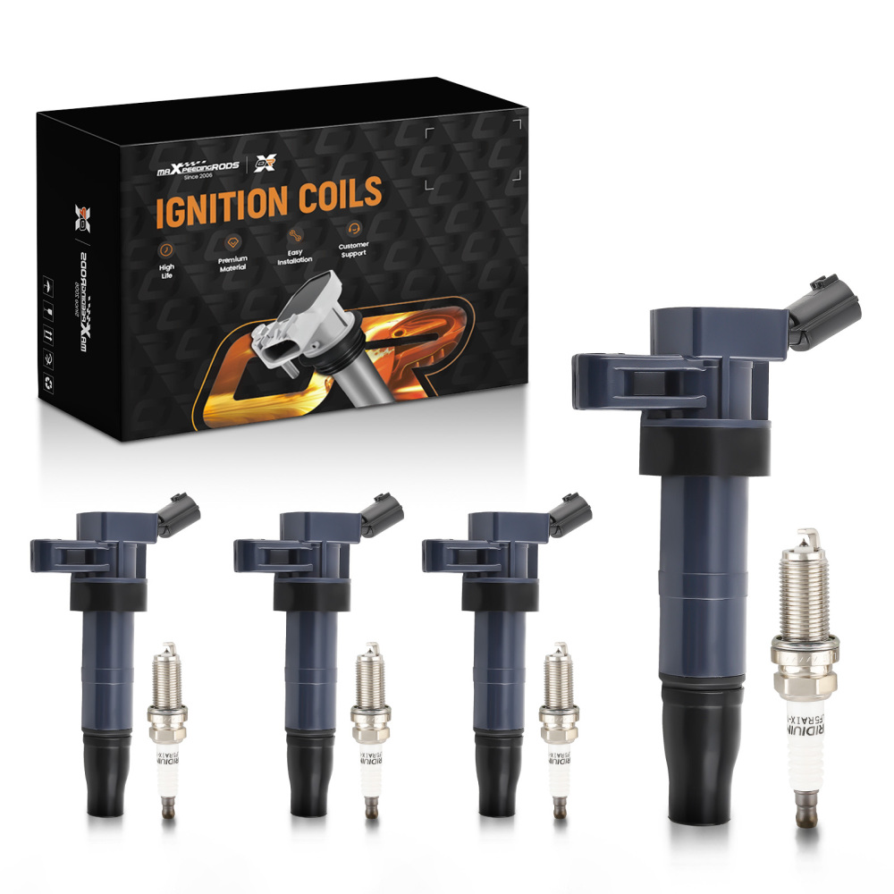 4 Ignition Coils + Spark Plugs compatible for Hyundai Equus compatible for Kia Borrego Rondo UF611 4469