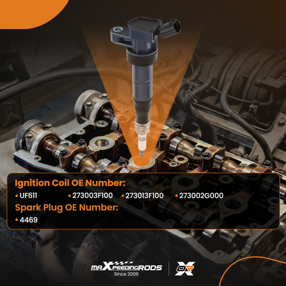 4 Ignition Coils + Spark Plugs compatible for Hyundai Equus compatible for Kia Borrego Rondo UF611 4469