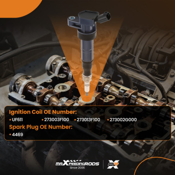 4 Ignition Coils + Spark Plugs compatible for Hyundai Equus compatible for Kia Borrego Rondo UF611 4469