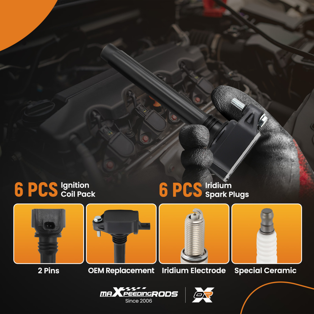 6Ignition Coils + Spark Plugs compatible for Dodge Avenger compatible for Challenger 3.6L V6 2011-2014