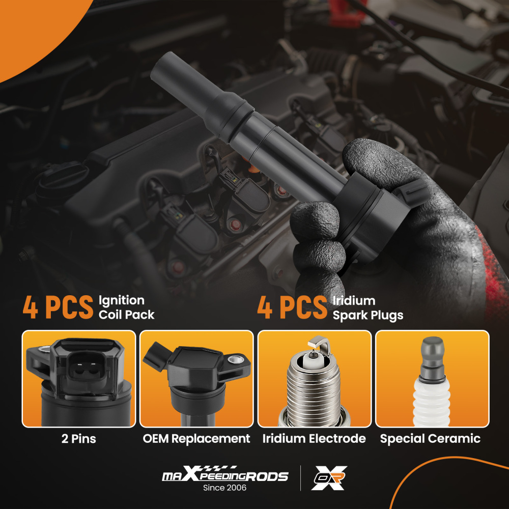 4 Ignition CoilIridium Sparks Plug compatible for Hyundai Elantra Tucson compatible for Kia Forte UF651