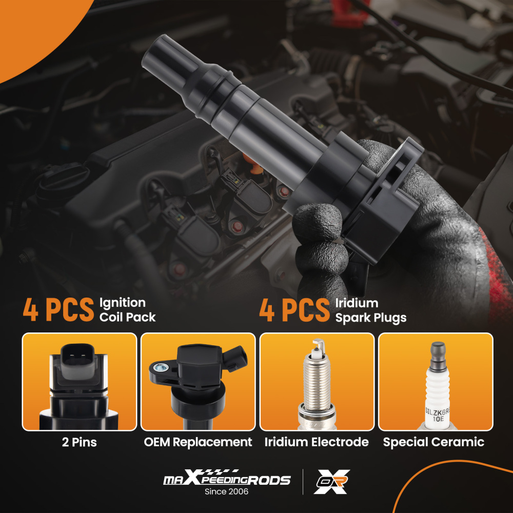 4X Ignition Coils4X Spark Plugs compatible for Hyundai Accent compatible for Kia Rio Soul 12-19 UF652