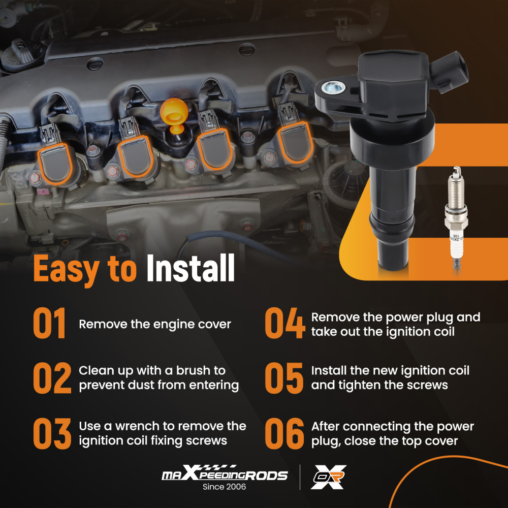 4X Ignition Coils4X Spark Plugs compatible for Hyundai Accent compatible for Kia Rio Soul 12-19 UF652