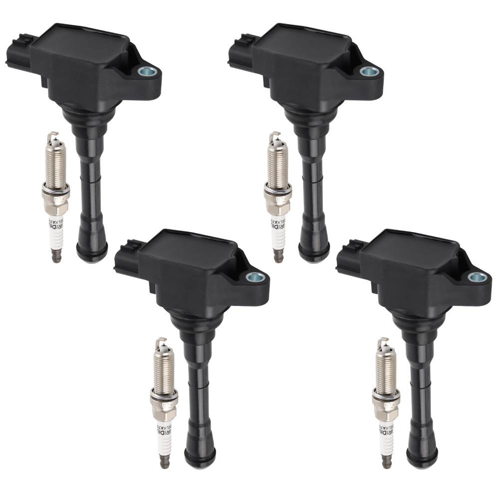 4 Ignition Coils + Spark Plugs compatible for Nissan Juke 1.6L L4 2011-2017 UF659 91215