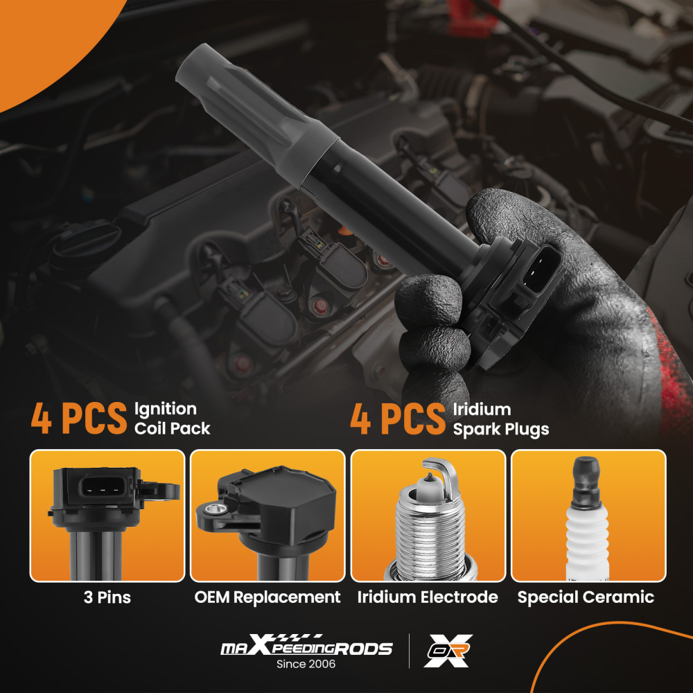 4 Ignition Coil + Spark Plugs compatible for Subaru Legacy Outback H4 2.5L 2010-2012 UF668