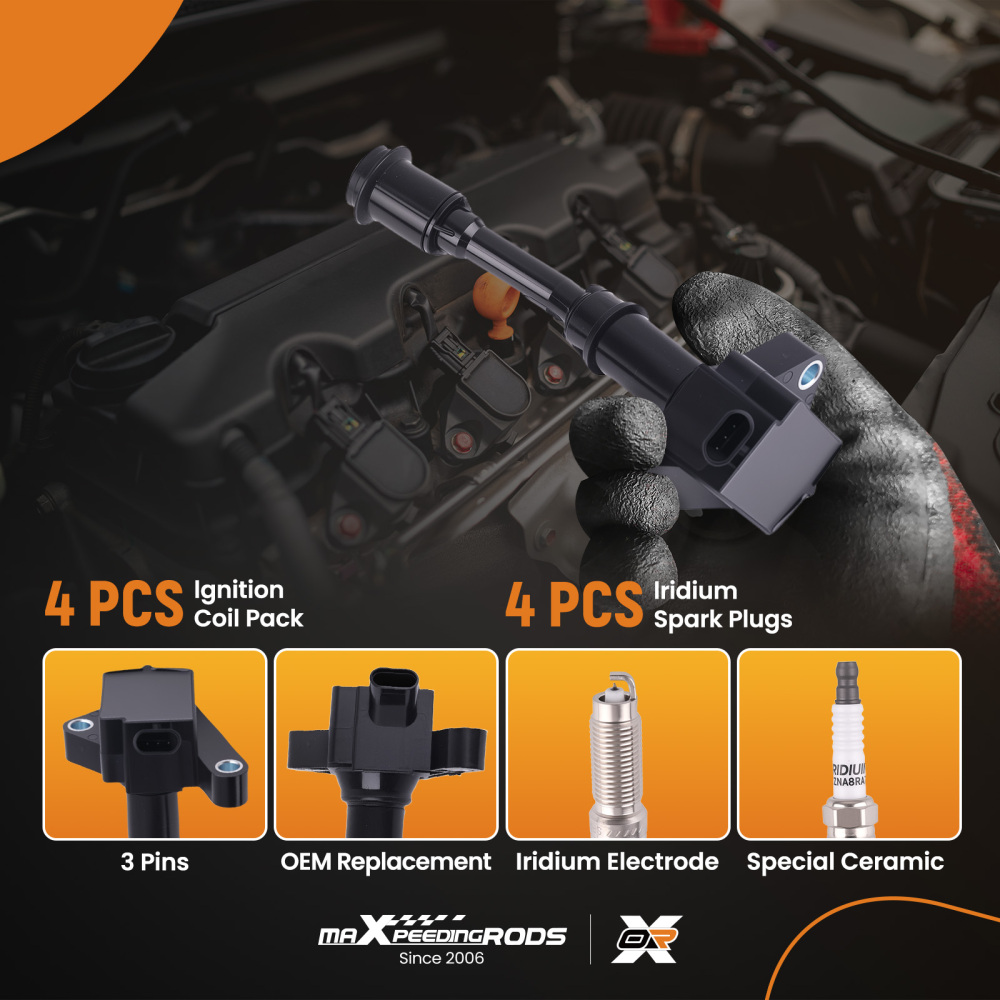 4x Ignition Coil + 4x Spark Plug compatible for Ford Escape 1.5L L4 2017-2019 DS7G12A366BB