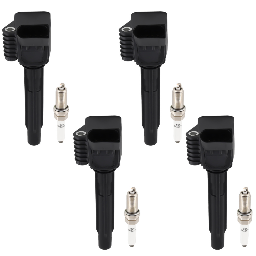 4 Ignition Coil + Spark Plugs compatible for Audi A3 A4 A5 A6 Q5 Q7 S3 TT TTS Quattro UF716