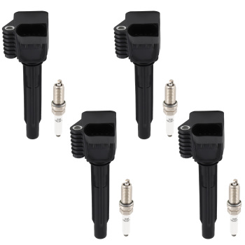4 Ignition Coil + Spark Plugs compatible for Audi A3 A4 A5 A6 Q5 Q7 S3 TT TTS Quattro UF716