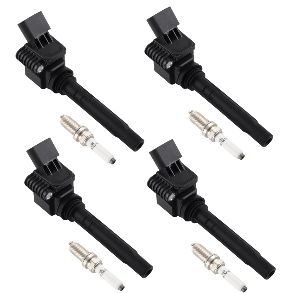 4 Ignition Coil + Spark Plugs compatible for Audi A3 A4 A5 A6 Q5 Q7 S3 TT TTS Quattro UF716