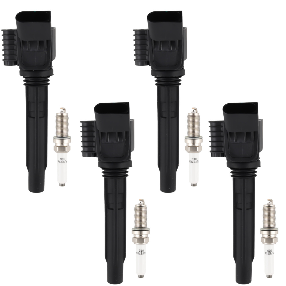 4 Ignition Coil + Spark Plugs compatible for Audi A3 A4 A5 A6 Q5 Q7 S3 TT TTS Quattro UF716