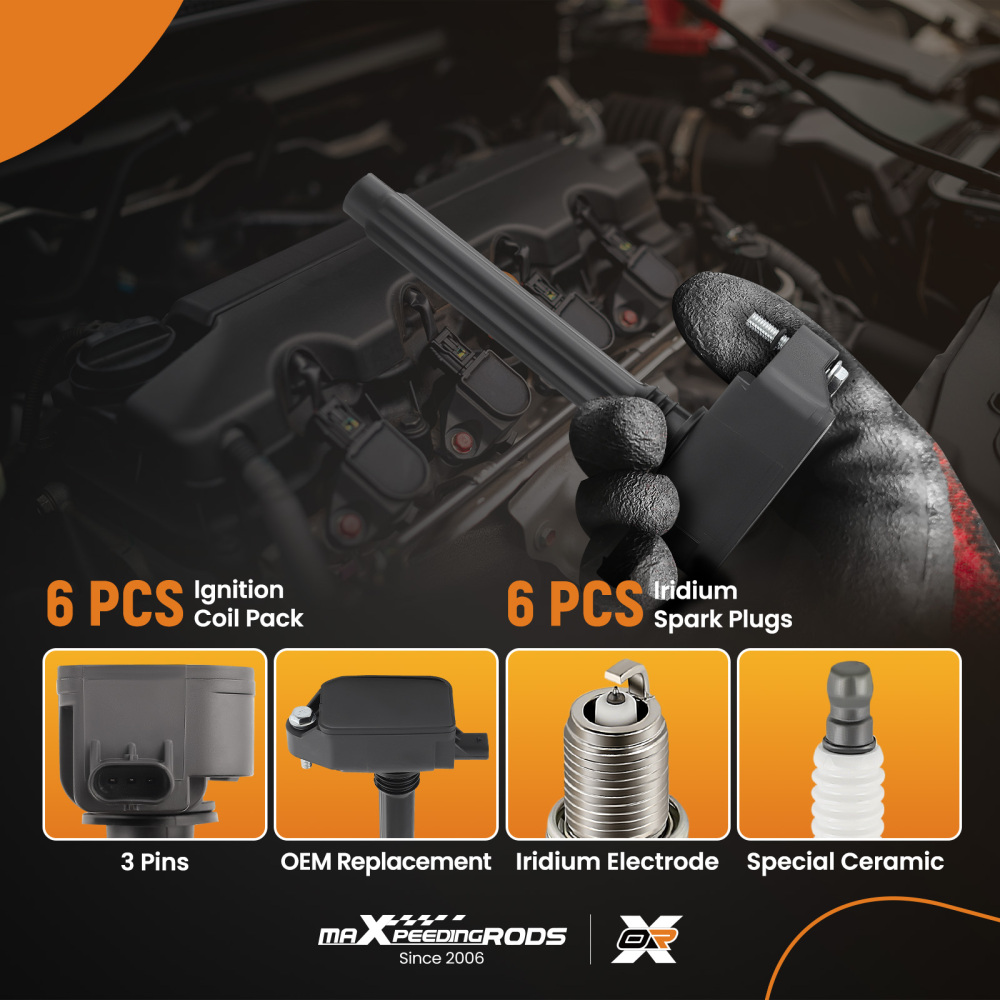 6X Ignition Coil + 6X Spark Plugs compatible for Chrysler Dodge Ram 1500 compatible for Jeep Grand UF807