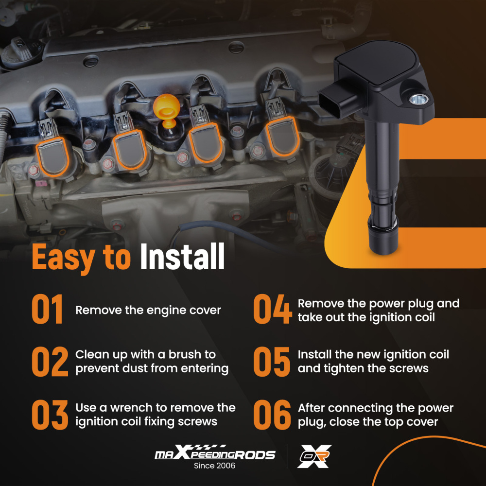 Coil Pack Assembly compatible for Acura MDX compatible for Honda Pilot 3.5L 2001-2008 UF489 Black